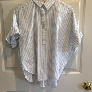 LOFT Women's Striped Button Down Shirt - White and Blue